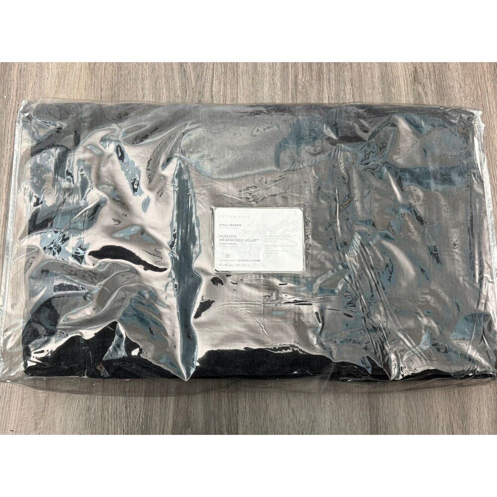 NEW Pottery Barn Hudson Heathered Velvet Duvet Cover CHARCOAL F/Q QUEEN